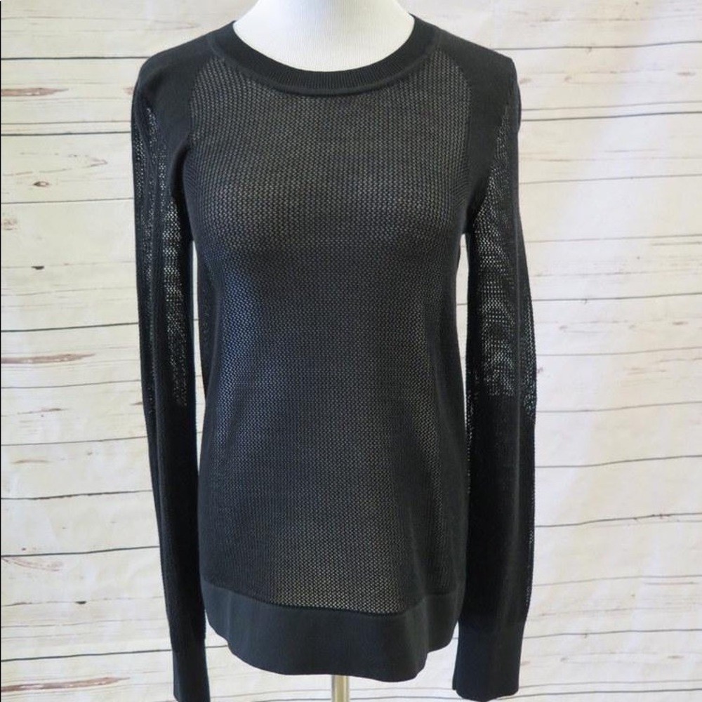 $198 Rag & Bone Jeans Black Mesh Sheer Pullover Crewneck Sweater Top size L